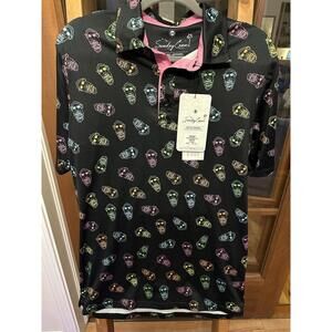 NEW Sunday Crew Golf Polo Men's UPF50+ Short Sleeve Black Neon MAGA Size S